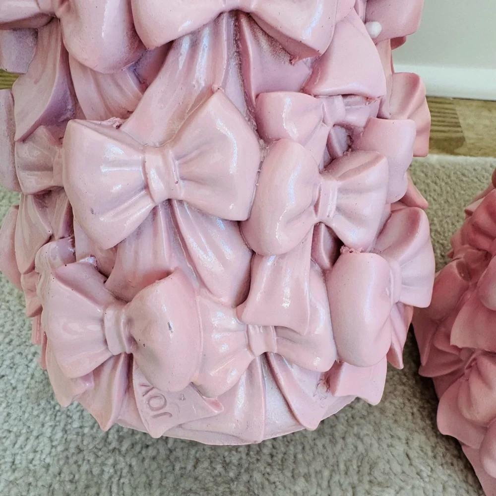 Cupcakes & Cashmere Pink Gold Bow Tree Set of 2 Gold Bow Topper NWT